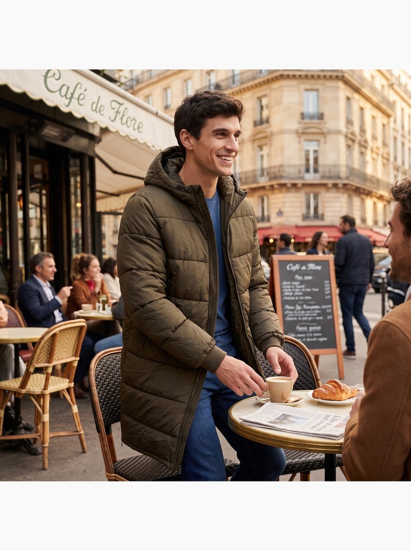 Lee cooper - doudoune longue zippée à capuche, poches zippées Kaki - Kiabi