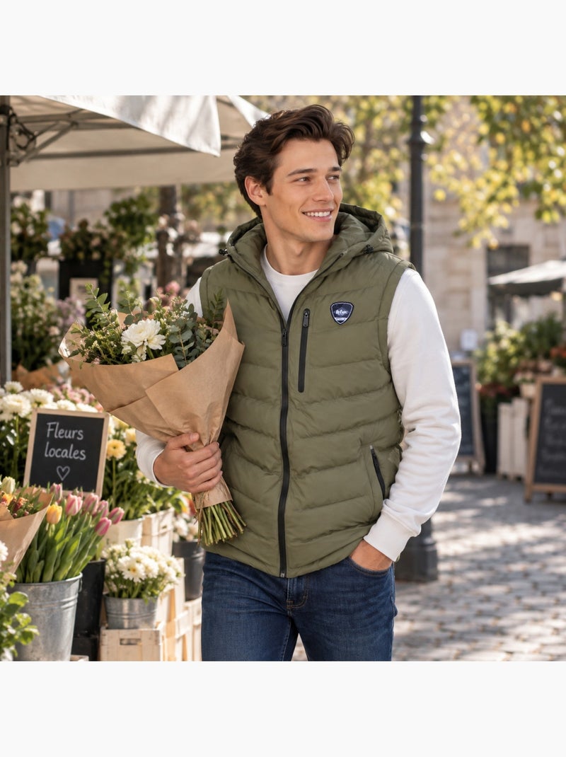 Lee cooper - doudoune sans manches zippée à capuche, poches zippées Kaki - Kiabi