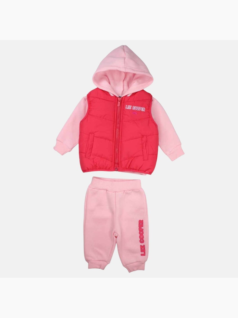 Lee Cooper - Ensemble bébé fille sweat à capuche et pantalon de jogging avec doudoune Rose - Kiabi
