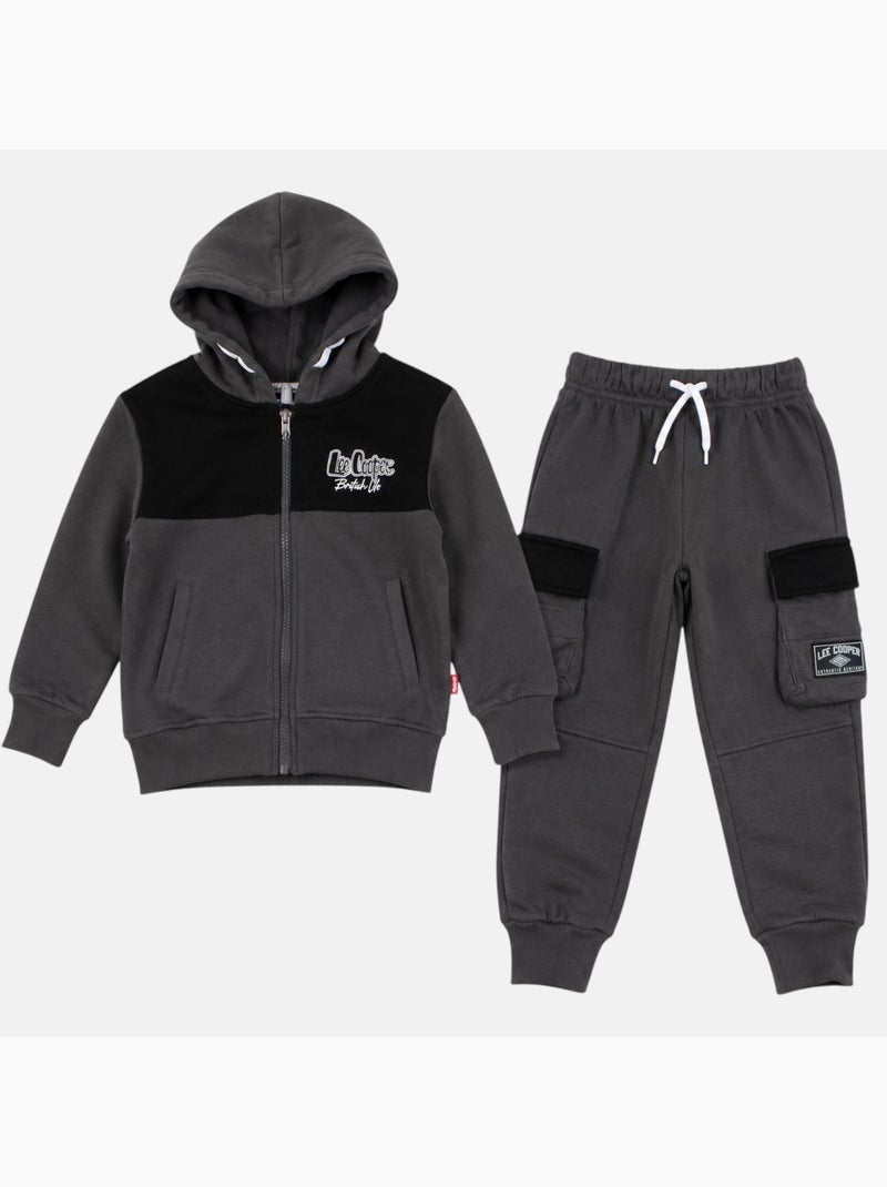 Lee Cooper - Ensemble de jogging, sweat à capuche et pantalon garçon gris anthracite - Kiabi