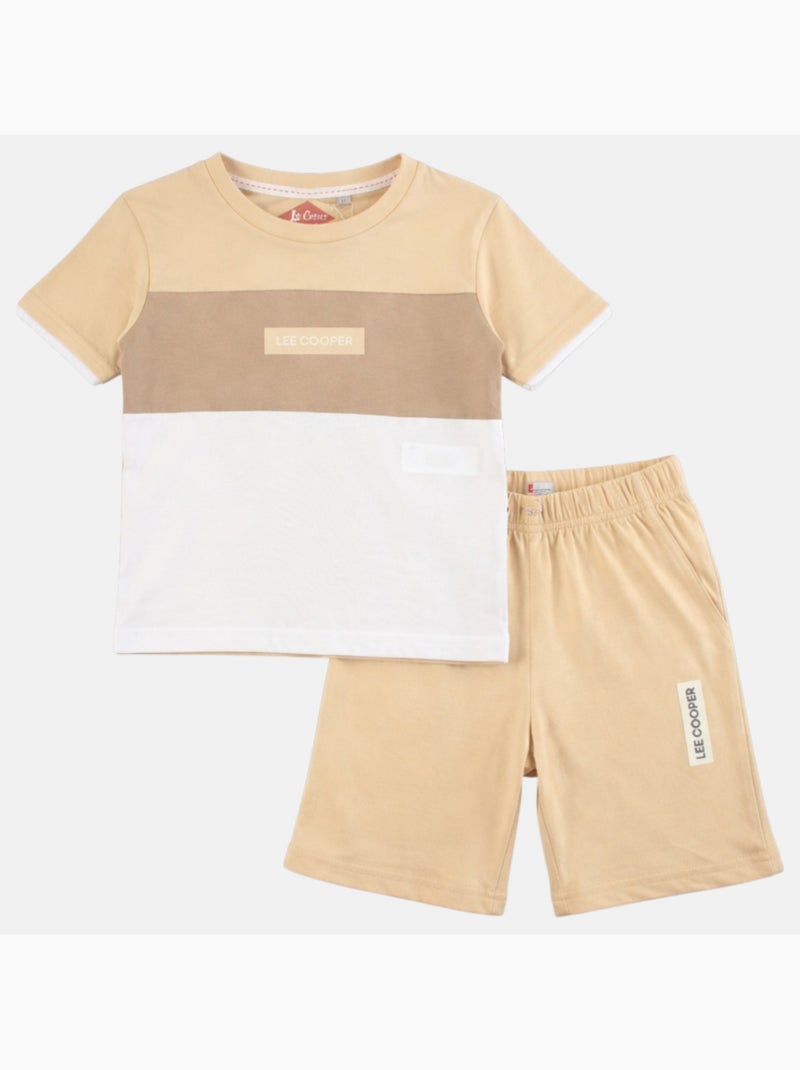 Lee Cooper - Ensemble garçon avec T shirt manches courtes et avec short Beige - Kiabi