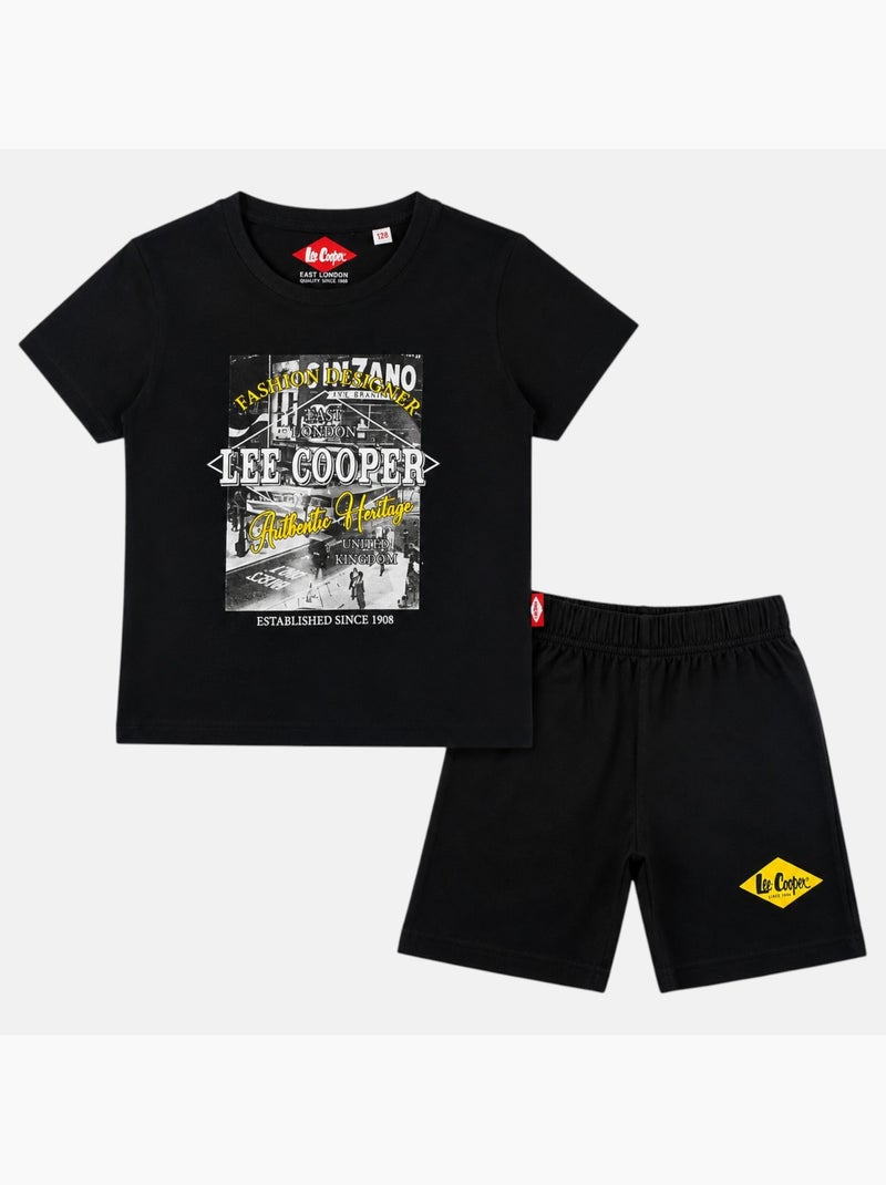 Lee Cooper - Ensemble t-shirt motif et short Garçon Noir - Kiabi