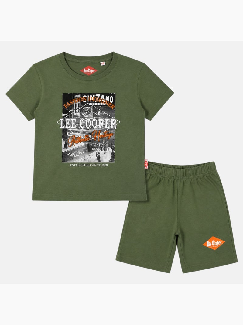 Lee Cooper - Ensemble t-shirt motif et short Garçon Vert - Kiabi