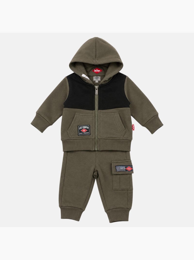Lee cooper - ensemble veste zippée à capuche et pantalon de jogging, poche kangourou Kaki - Kiabi