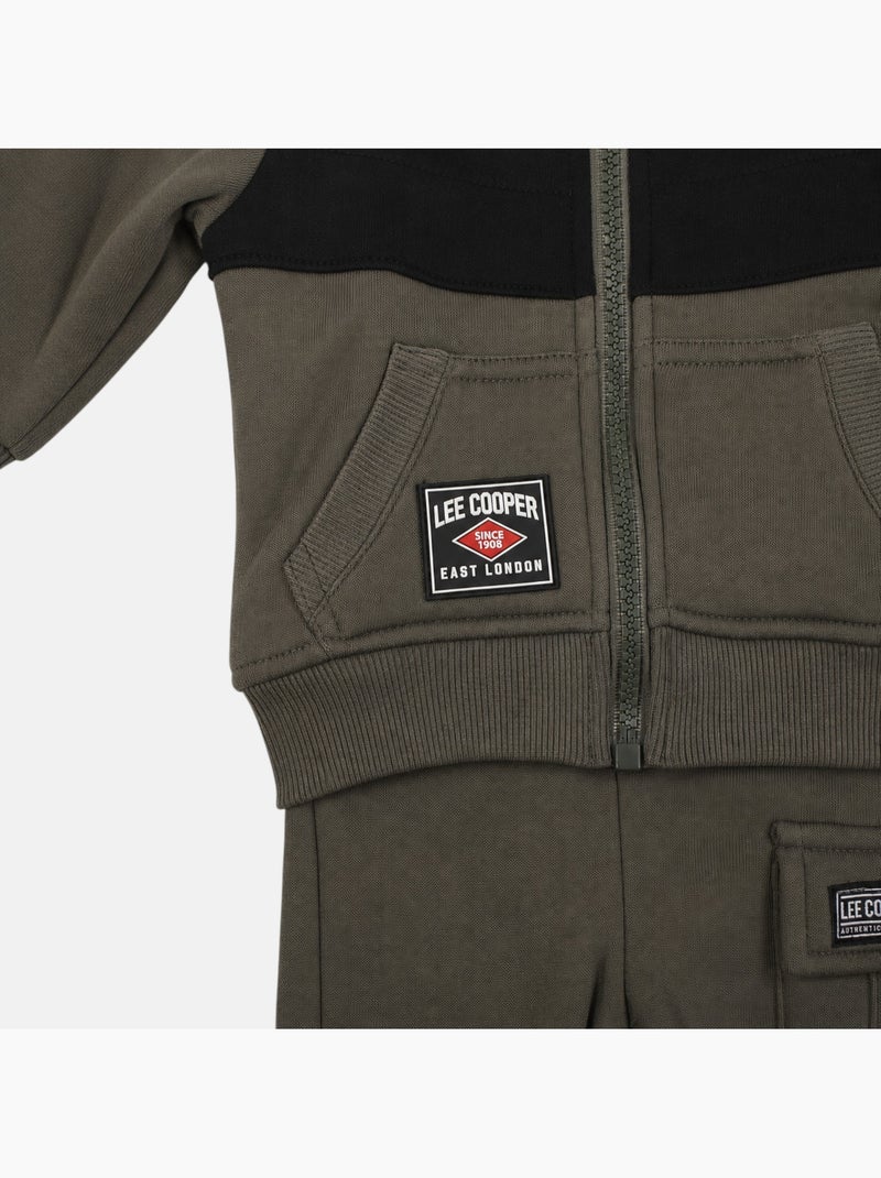 Lee cooper - ensemble veste zippée à capuche et pantalon de jogging, poche kangourou Kaki - Kiabi