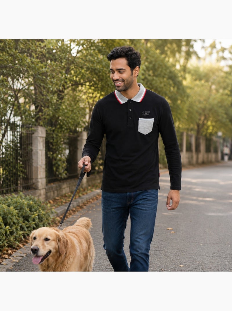 Lee Cooper -  heren polo met lange mouwen Zwart - Kiabi