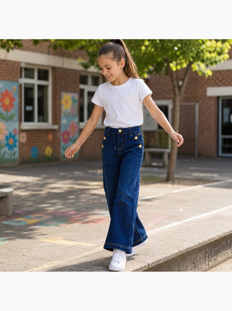 Lee cooper - jean coupe large, taille haute et fermeture boutonnée Bleu - Kiabi