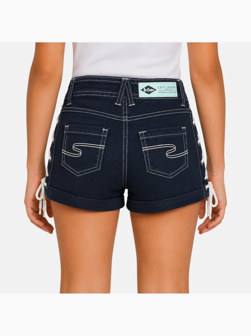 Lee Cooper - Jeans short meisje met gevlochten detail Marineblauw - Kiabi
