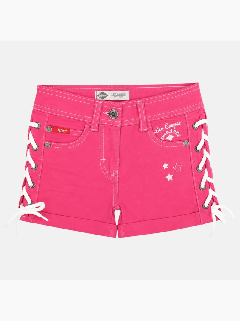 Lee Cooper - Jeans short meisje met gevlochten detail Roze - Kiabi