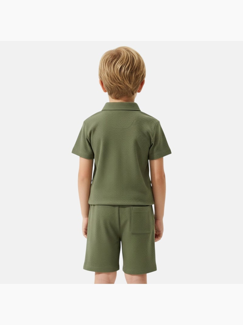Lee Cooper - Kinder set LEE COOPER bestaande uit een polo met korte mouwen en een bijpassende short Kaki - Kiabi