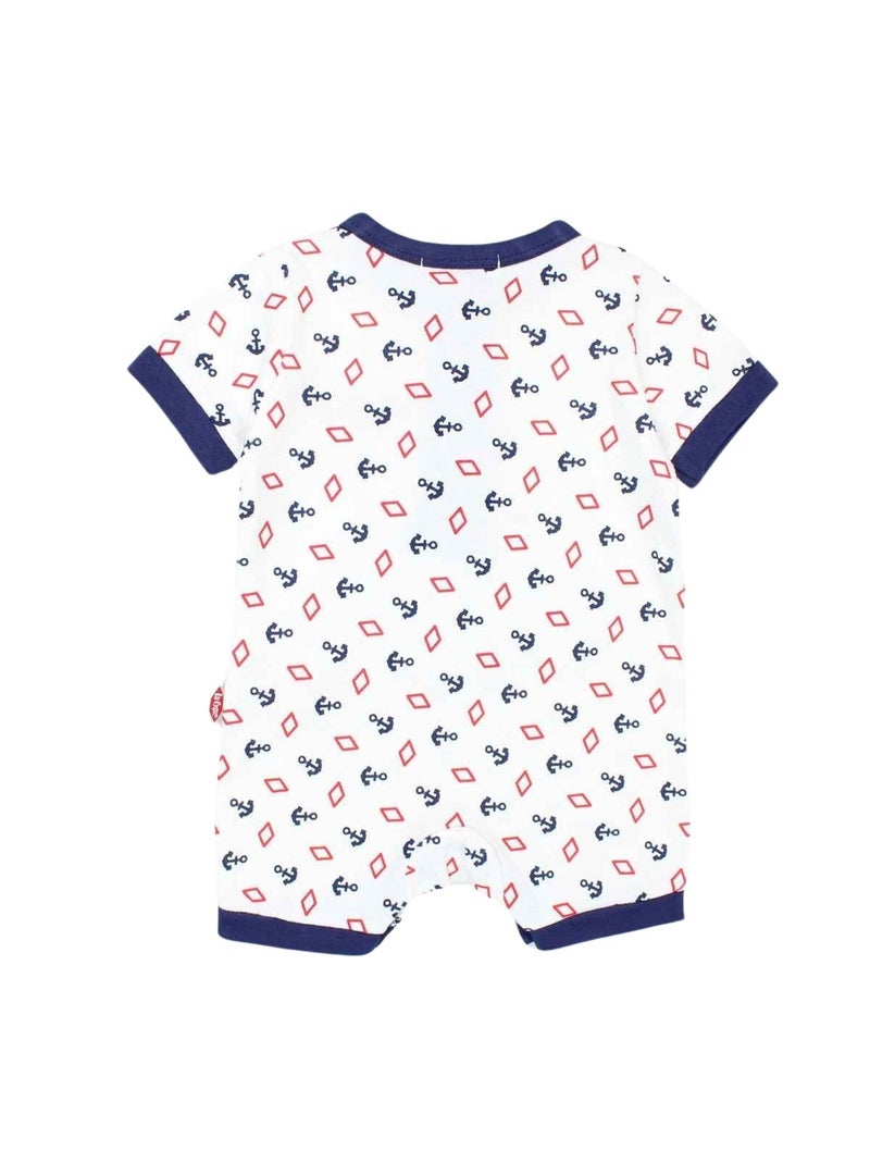 Lee Cooper - Korte zomer jumpsuit jongen met anker- en ruitpatroon Wit - Kiabi
