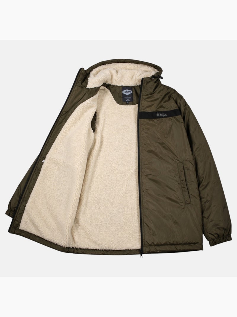 Lee cooper - parka zippée à capuche bordée de fausse fourrure Kaki - Kiabi