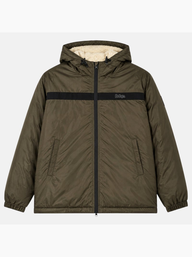Lee cooper - parka zippée à capuche, poches zippées et capuche bordée de fausse fourrure Kaki - Kiabi