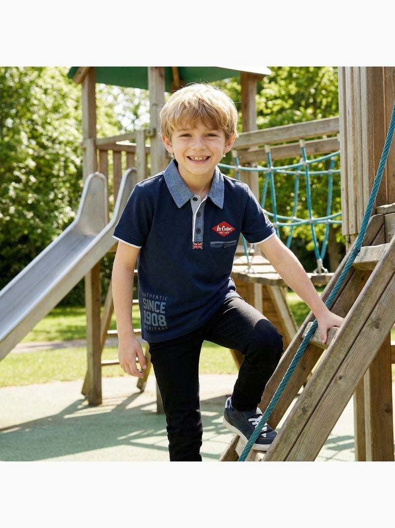 Lee Cooper - Polo avec col chemise ouverture boutonnée Bleu marine - Kiabi