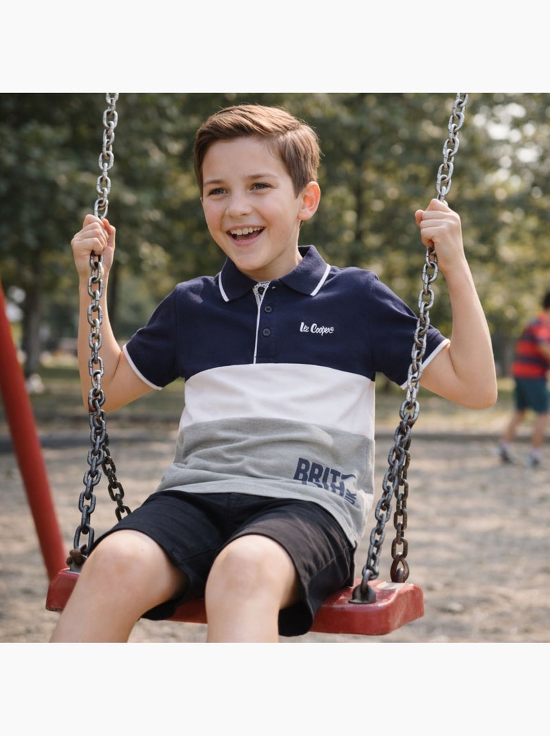 Lee Cooper - Polo korte mouwen jongen bedrukt Marineblauw - Kiabi