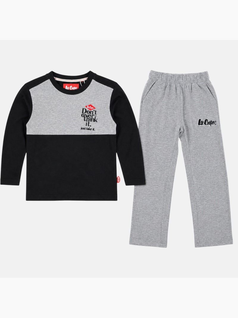 Lee cooper - pyjama à empiècements contrastés, col rond et manches longues Gris - Kiabi