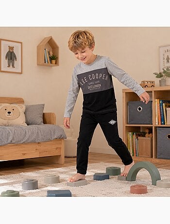 Lee cooper - pyjama imprimé à empiècements contrastés, col rond et manches longues