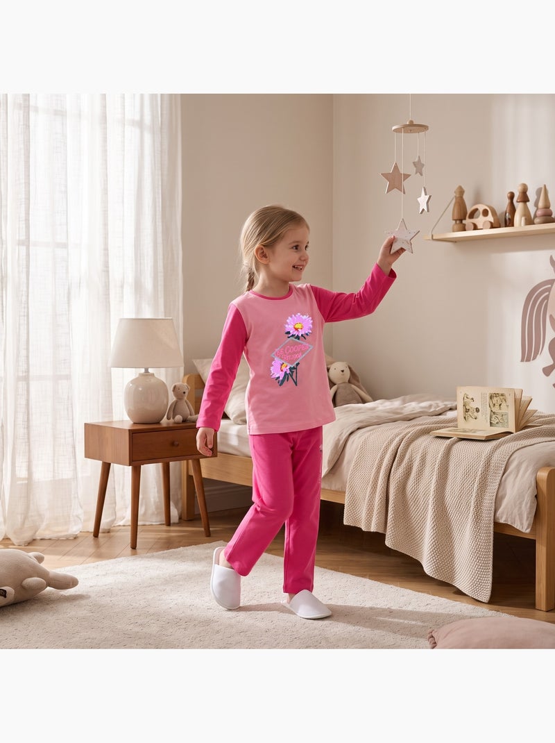 Lee cooper - pyjama imprimé fleurs, col rond et manches longues Rose fushia - Kiabi