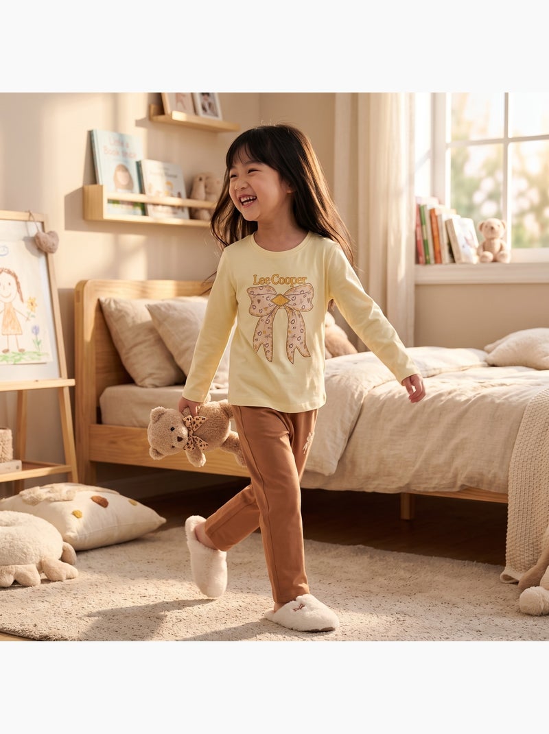 Lee cooper - pyjama imprimé nœuds, col rond et manches longues Beige - Kiabi