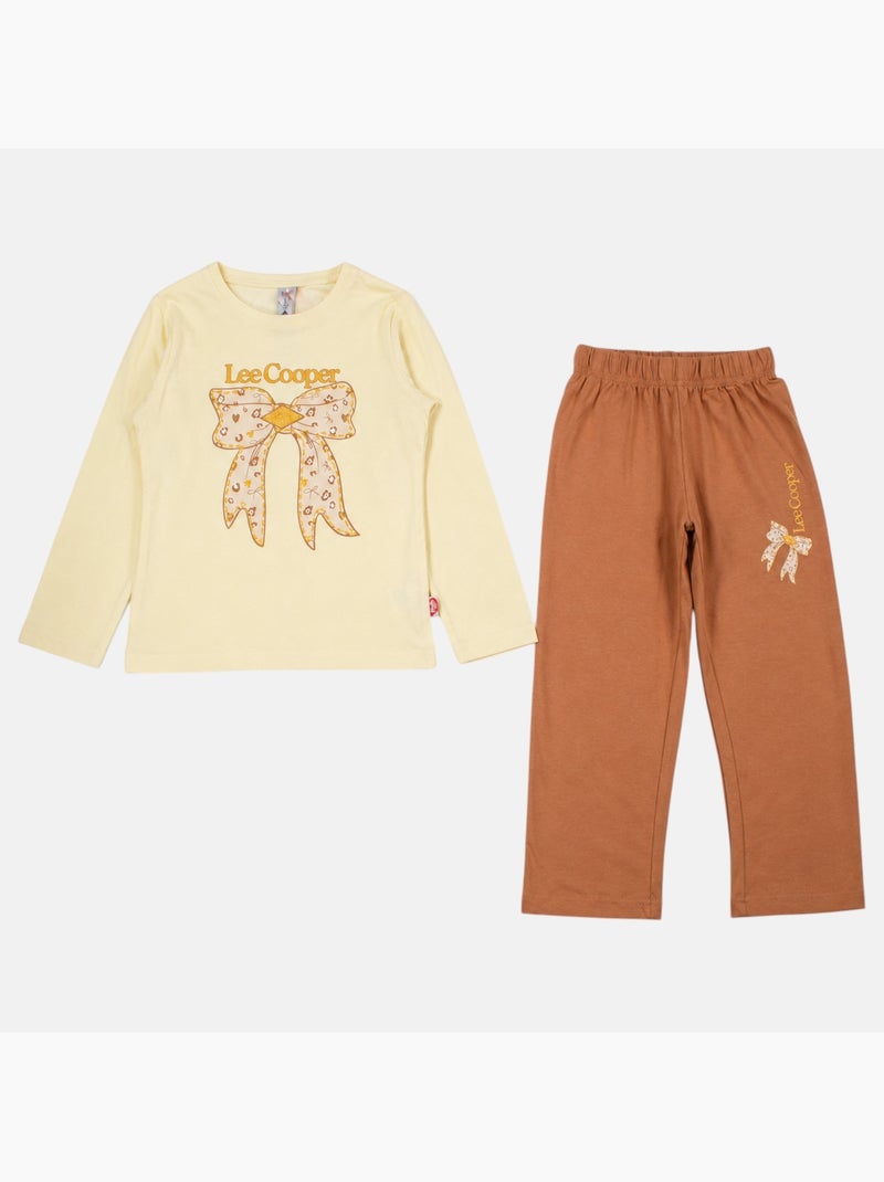 Lee cooper - pyjama imprimé nœuds, col rond et manches longues Beige - Kiabi