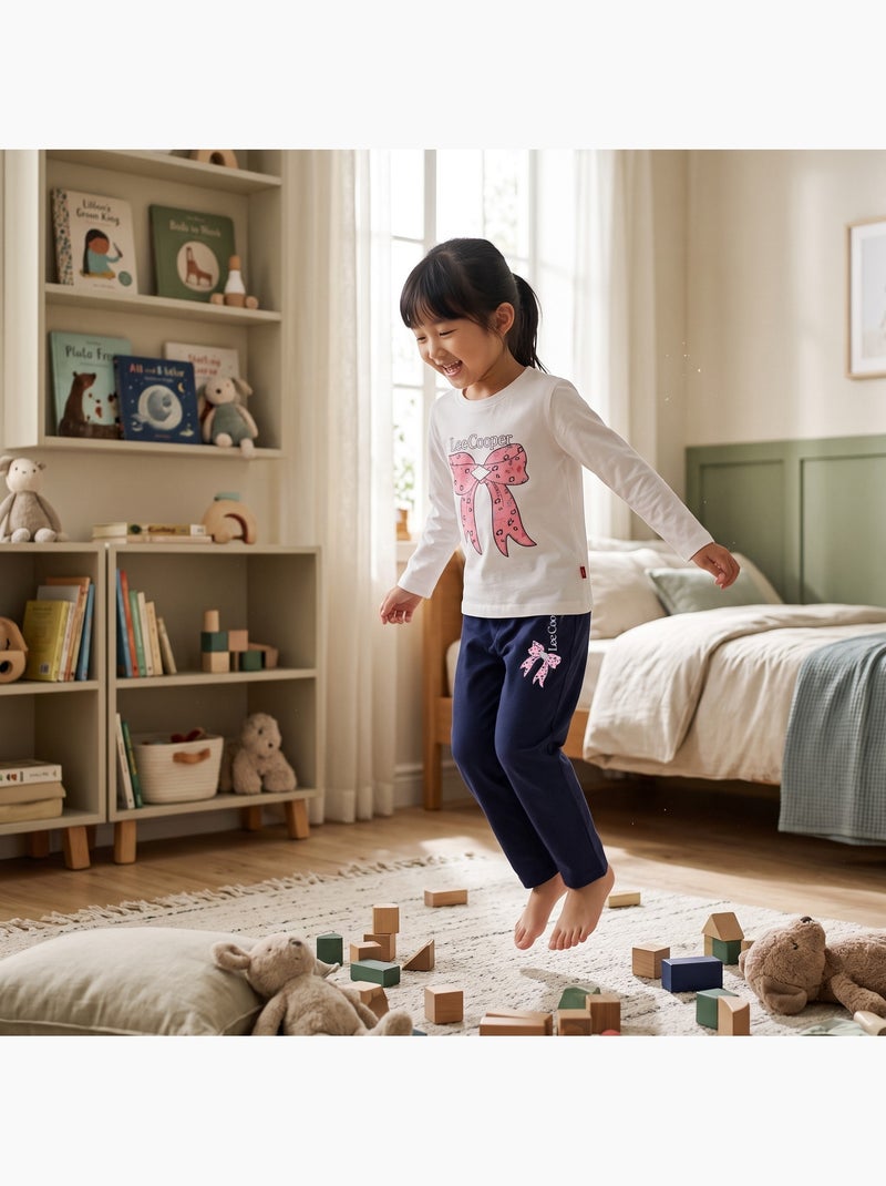 Lee cooper - pyjama imprimé nœuds, col rond et manches longues Blanc - Kiabi