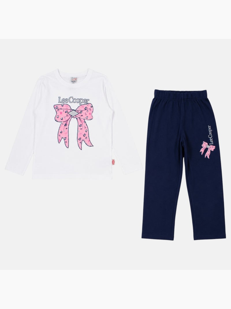 Lee cooper - pyjama imprimé nœuds, col rond et manches longues Blanc - Kiabi