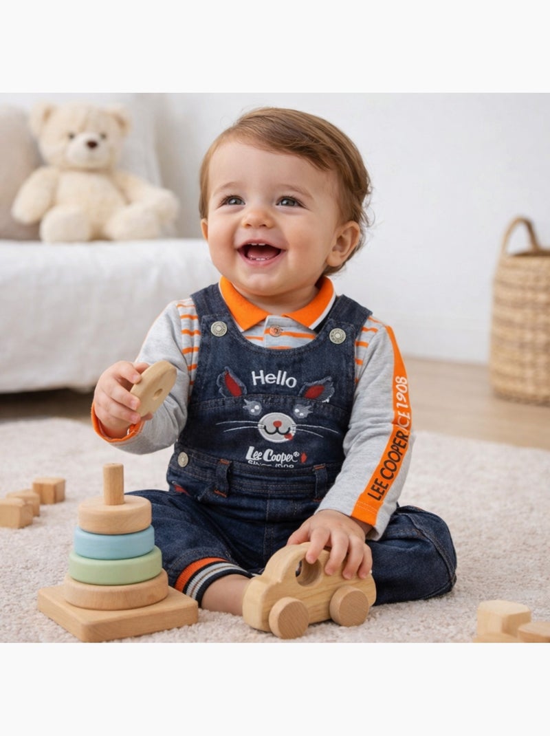 Lee Cooper - Set baby polo lange mouwen met tuinbroek Oranje - Kiabi