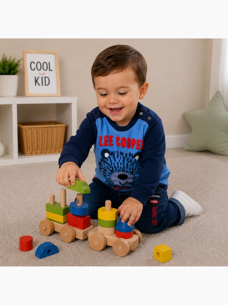 Lee Cooper - Set baby sweater en broek bedrukt Marineblauw - Kiabi