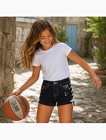 Lee Cooper - Short en jeans fille avec decor tressé
