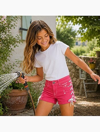 Lee Cooper - Short en jeans fille avec decor tressé