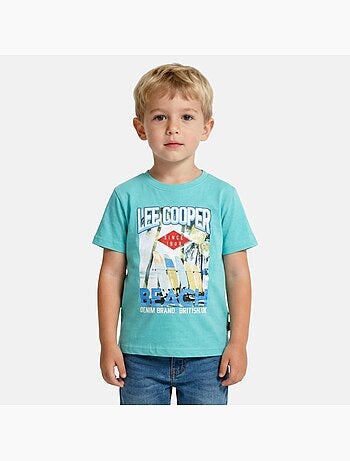 Lee Cooper - T shirt garçon manches courtes imprimé plage