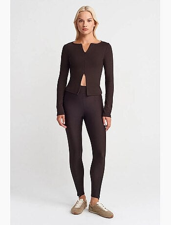 Legging à taille haute, jambe skinny et fermeture zippée dilvin