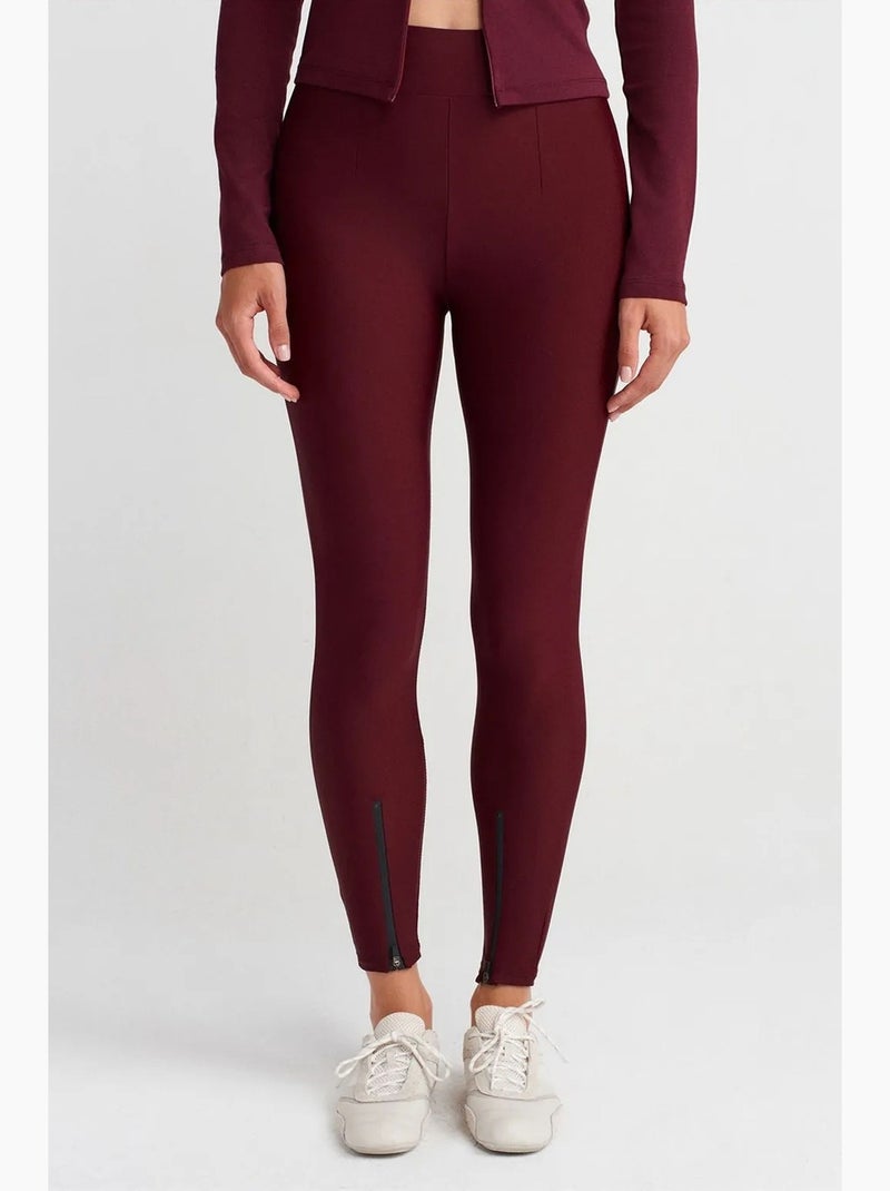 Legging à taille haute, jambe skinny et fermeture zippée dilvin Rouge bordeaux - Kiabi