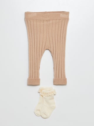 Legging côtelé + chaussettes avec broderie