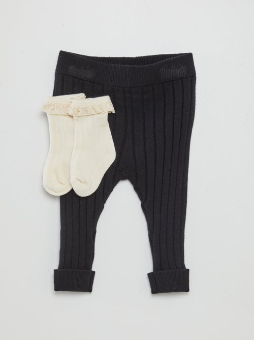 Legging côtelé + chaussettes avec broderie - Kiabi