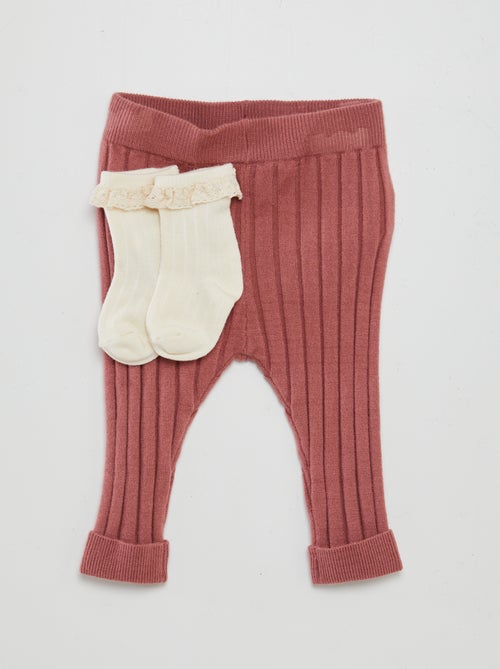 Legging côtelé + chaussettes avec broderie - Kiabi