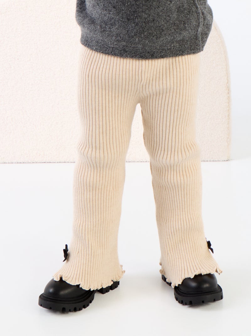 Legging en maille compacte côtelée avec nœuds Beige - Kiabi