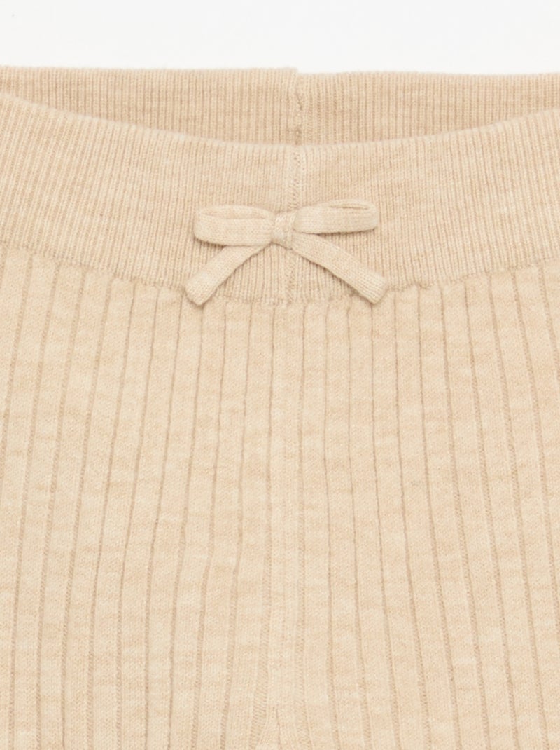 Legging en tricot uni avec noeud à la taille Beige - Kiabi