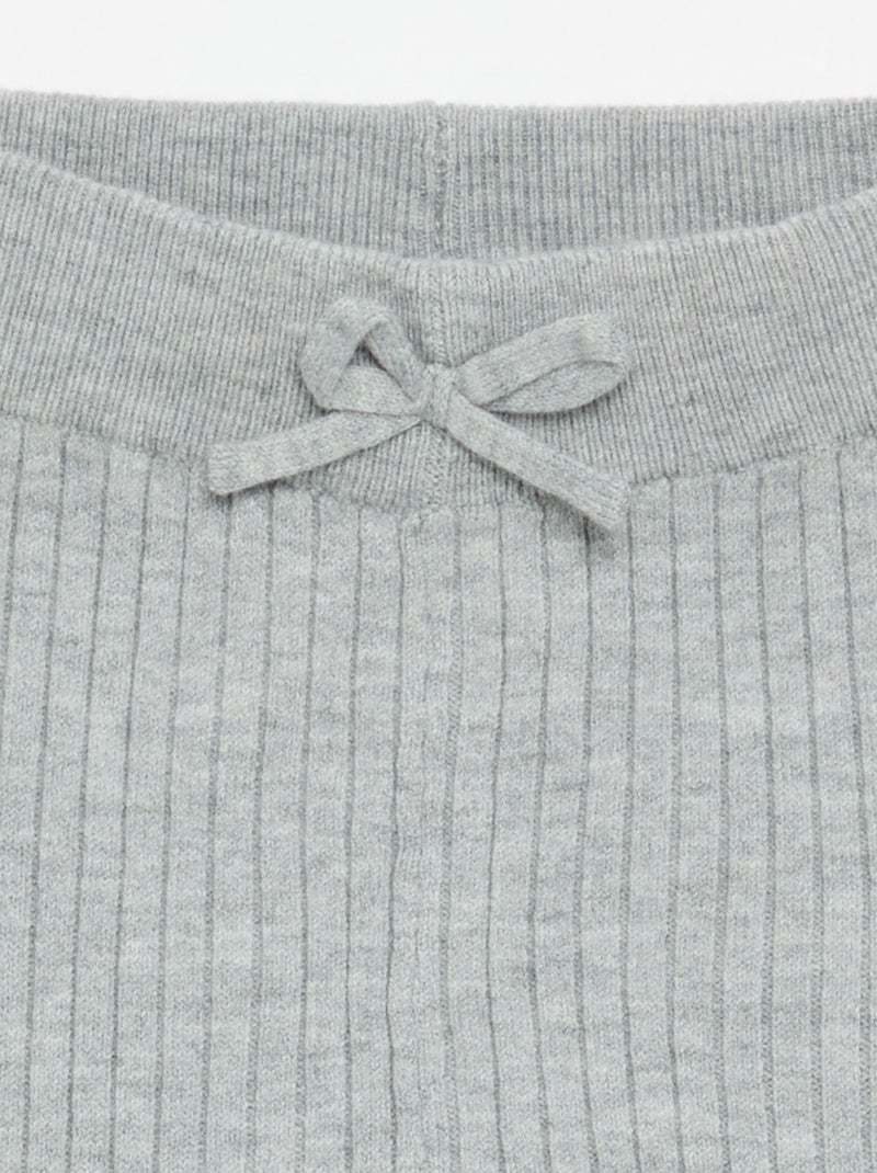 Legging en tricot uni avec noeud à la taille Gris - Kiabi