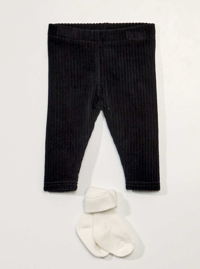 Legging en velours + chaussettes noir - Kiabi