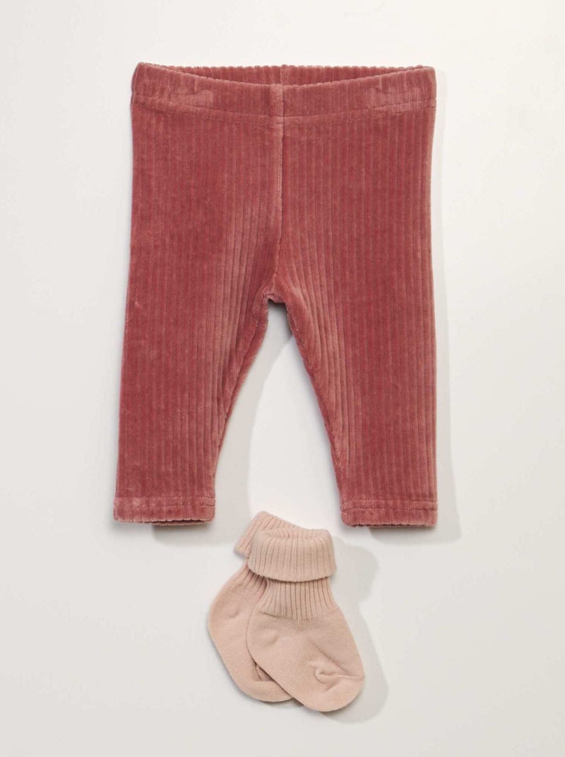Legging en velours + chaussettes Vieux rose - Kiabi