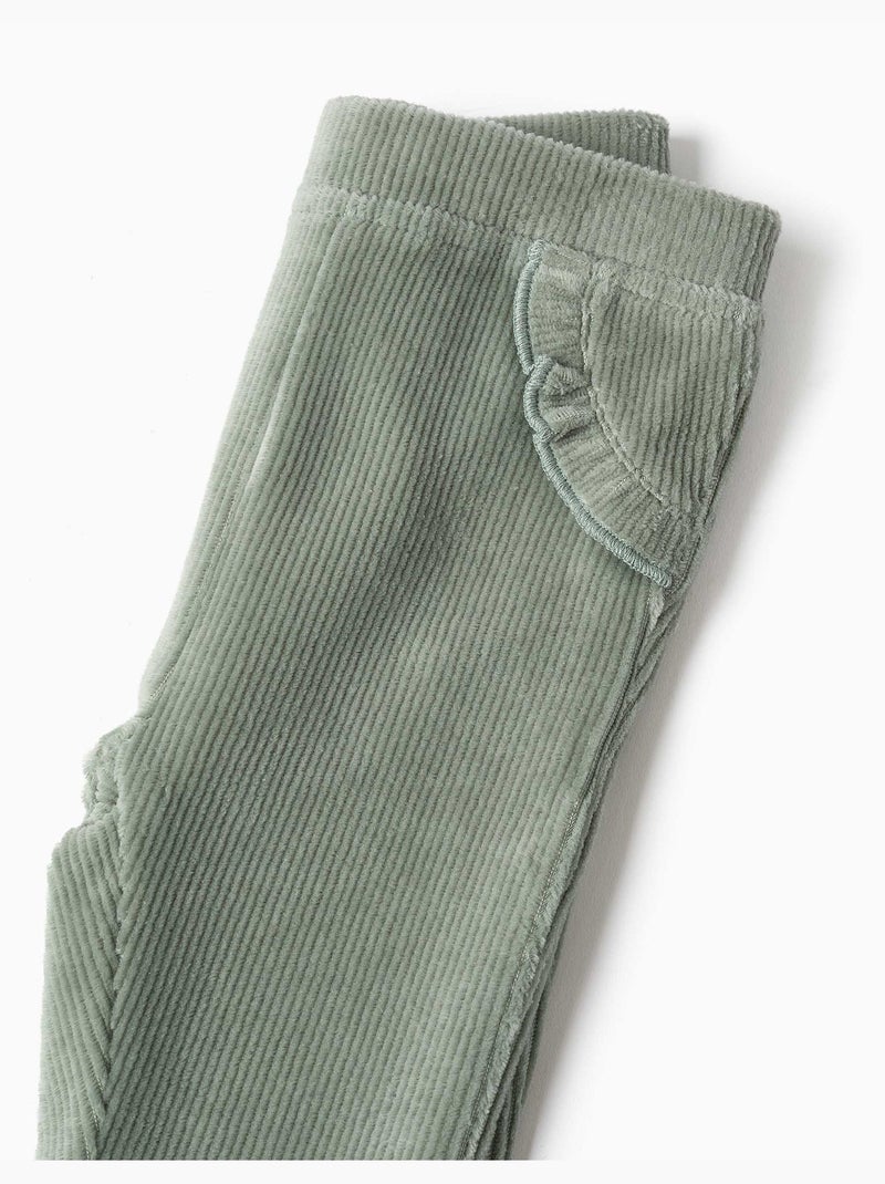 Legging en velours côtelé avec volants Vert - Kiabi
