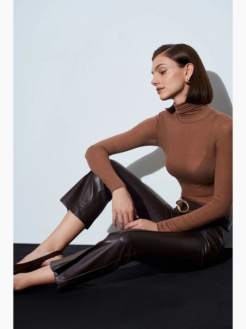 Legging évasé en simili cuir à taille haute dilvin Marron chocolat - Kiabi