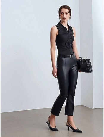 Legging évasé en simili cuir à taille haute dilvin
