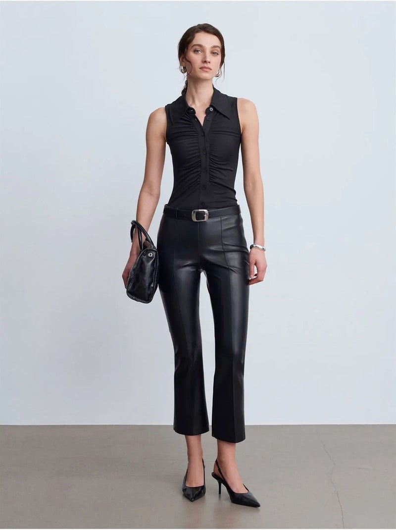 Legging évasé en simili cuir à taille haute dilvin Noir - Kiabi