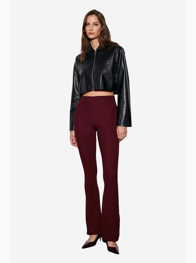 Legging évasé taille haute avec bouton dilvin Rouge bordeaux - Kiabi
