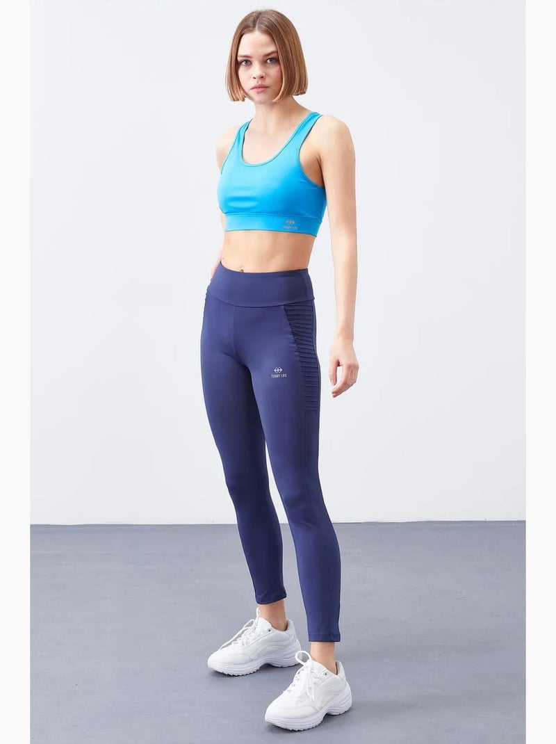 Legging met hoge taille en smalle pijp tommy Marineblauw - Kiabi