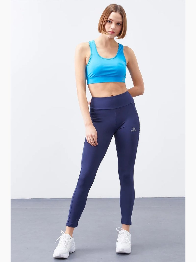Legging met hoge taille en smalle pijp tommy Marineblauw - Kiabi