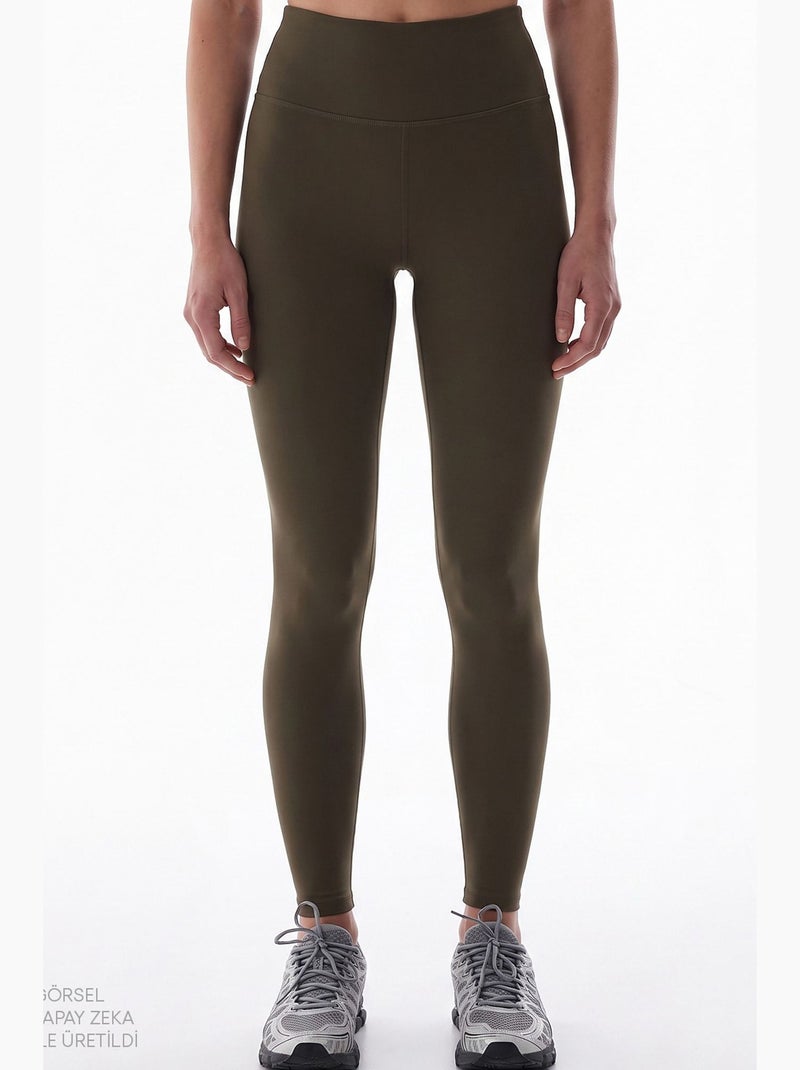 Legging met hoge taille en soft feel penti Kaki - Kiabi