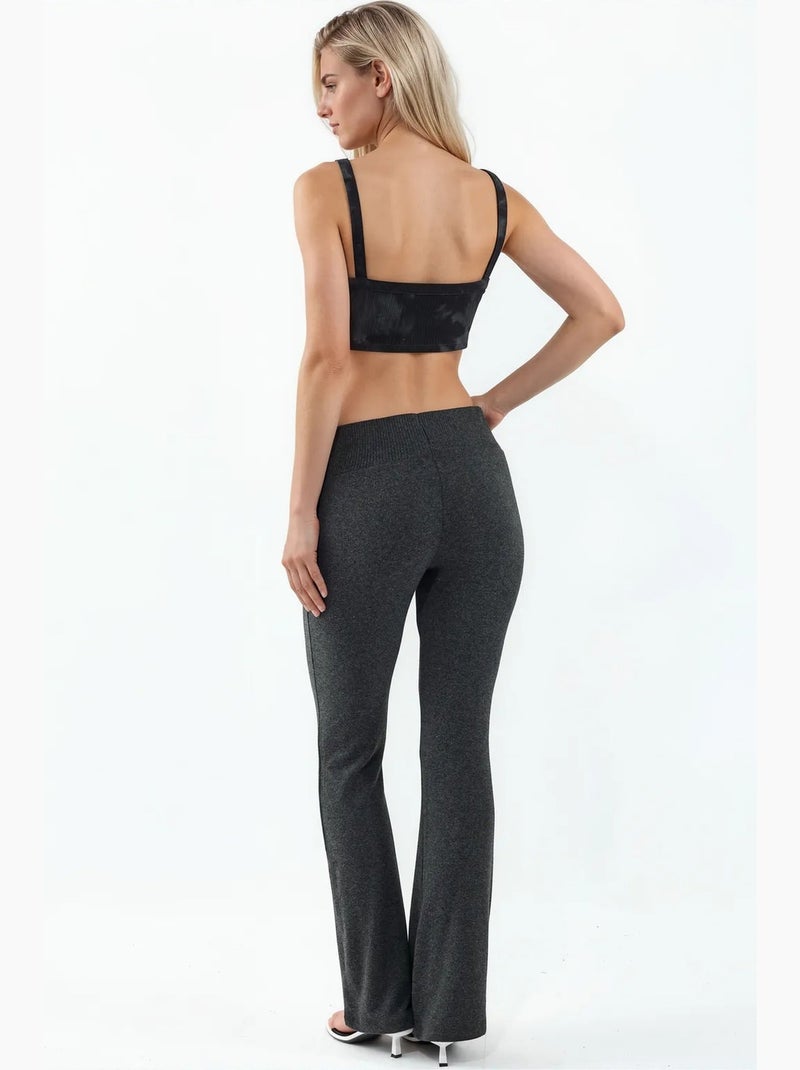 Legging met hoge taille en uitlopende pijp busem Grijs Zwart - Kiabi